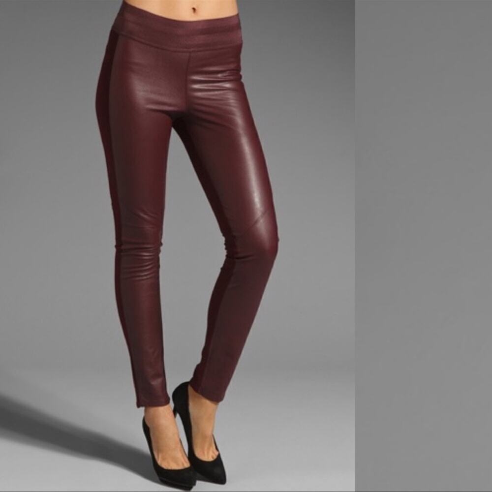 PAIGE Paloma Genuine Leather Panel Paloma Leggings Pants Burgundy Small